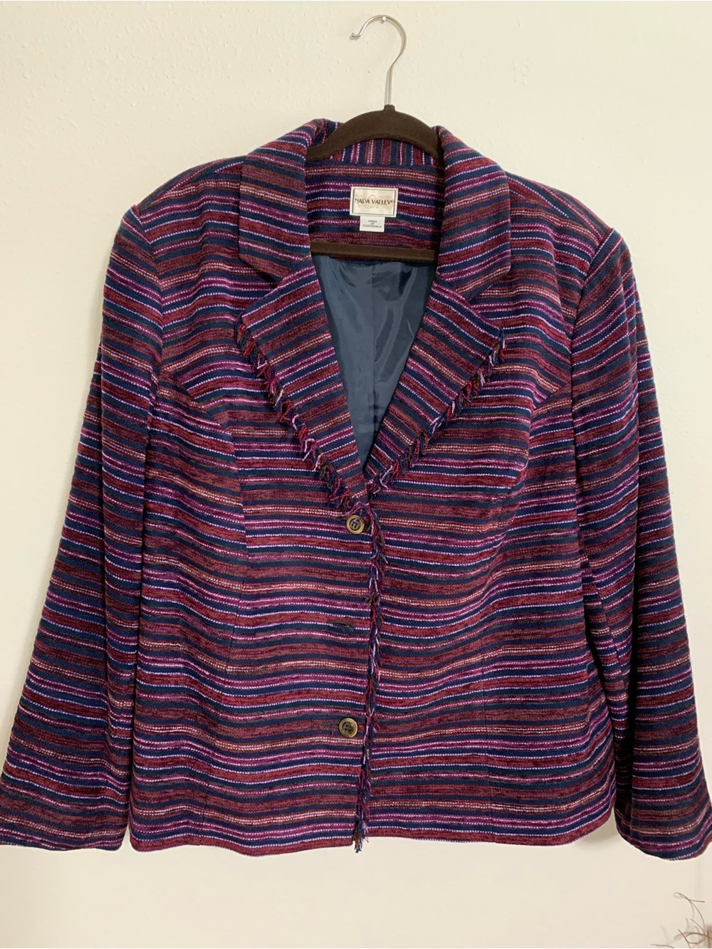 Napa Valley Vintage Women’s Tapestry Jacket Blazer Purple Striped Fringe 2XL
